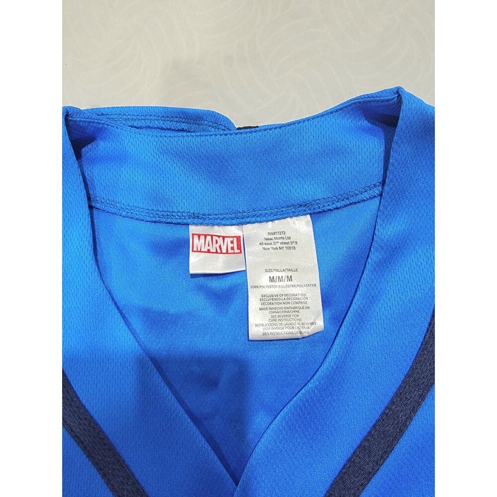 Marvel Spider-Man Baseball Jersey Shirt Blue Men’s Size M Graphic Button Up - Picture 3 of 4